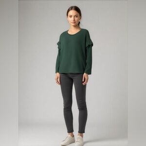 White Birch Ruffle Sleeve Dolman Knit Top Woman's Small